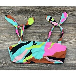 Hula Honey AQUA MARINE MULTI Floral Camo Bralette Bikini Swim Top Top MEDIUM